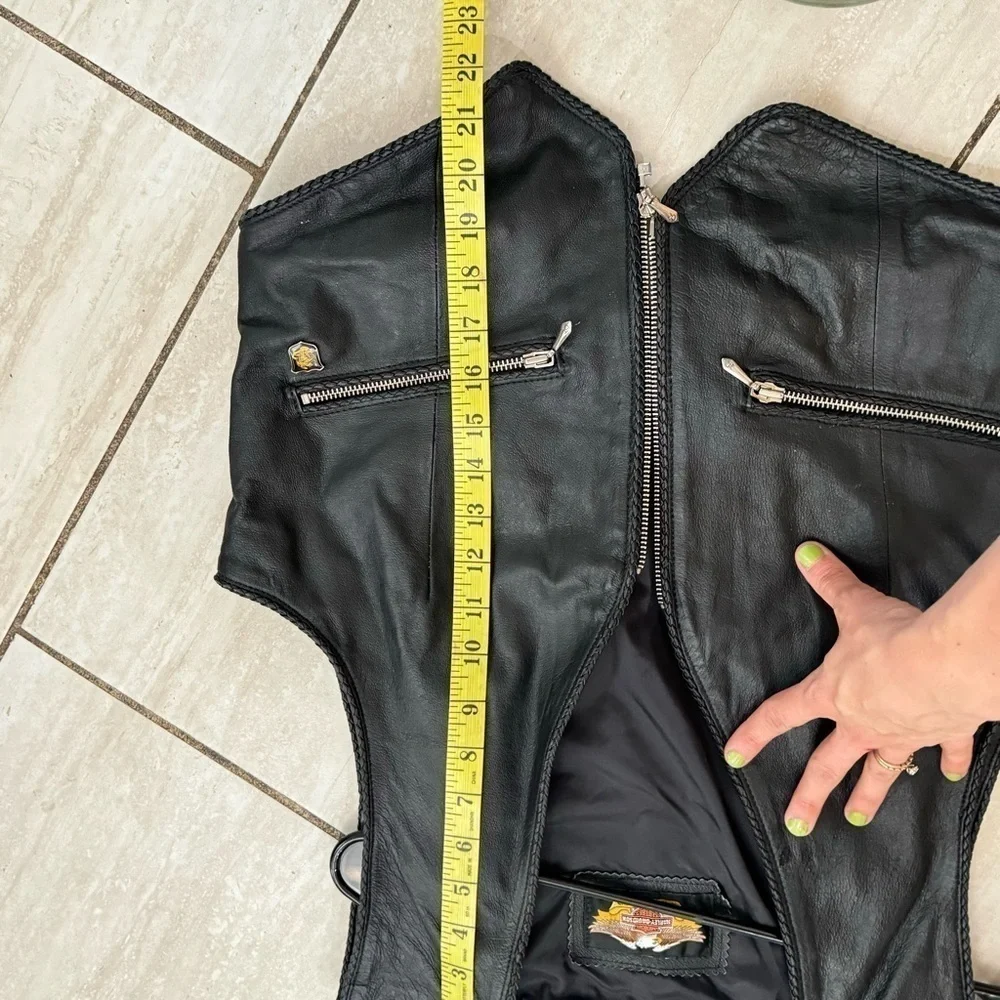 Harley Davidson Womens L Genuine Leather Zip Pocket Vest Biker Motorcycle Vtg